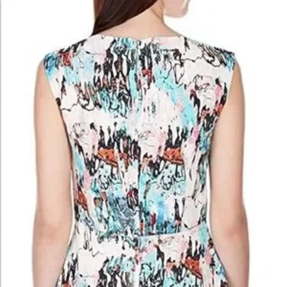 French Connection Isla Ripple Watercolor Fit & Flare Dress, Cream/Multi, Size 12